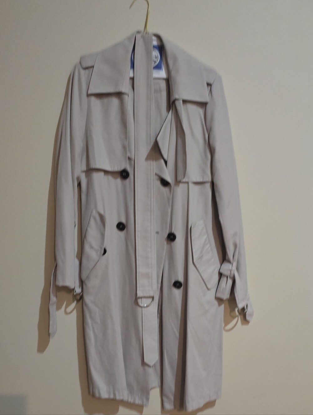 BCBGeneration Light Taupe Double-Breasted Trench Coat with Belt